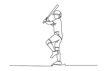 Continuous one line drawing baseball female player in action on stadium. Softball batter waiting to strike the ball. Sports, team game, tournament. Single line draw design vector graphic illustration