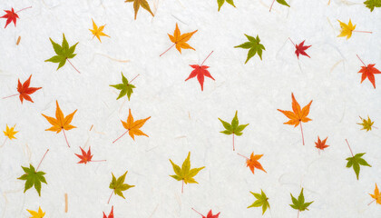 和紙素材に秋のカラフルなもみじが舞う　generative ai