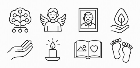 Día de Muertos Spiritual and Ancestral Symbols Coloring Icons, Flat Vector Set