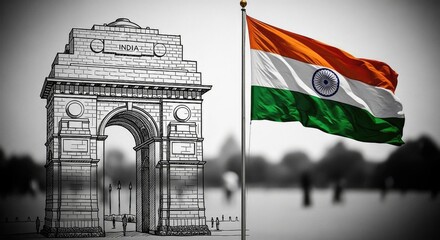 India gate and flag graphic design