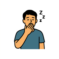 Exhausted male character feeling drowsy and sleepy, covering mouth while yawning with Z symbols for sleep