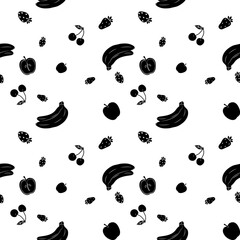 Pattern of black fruits on a white background creates a vibrant and playful design