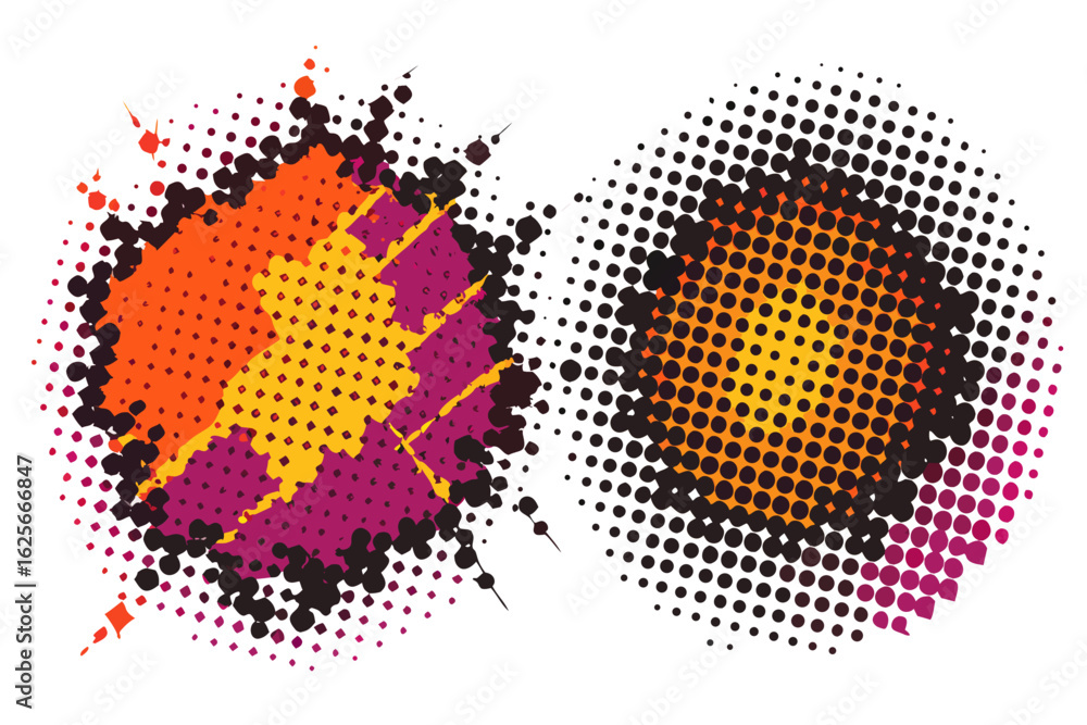 Poster dynamic abstract explosion of vibrant colors and halftone dots, perfect for modern design projects a