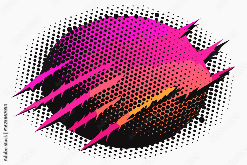 Poster dynamic abstract splash with vibrant pink to orange gradient and edgy black claw marks over a halfto
