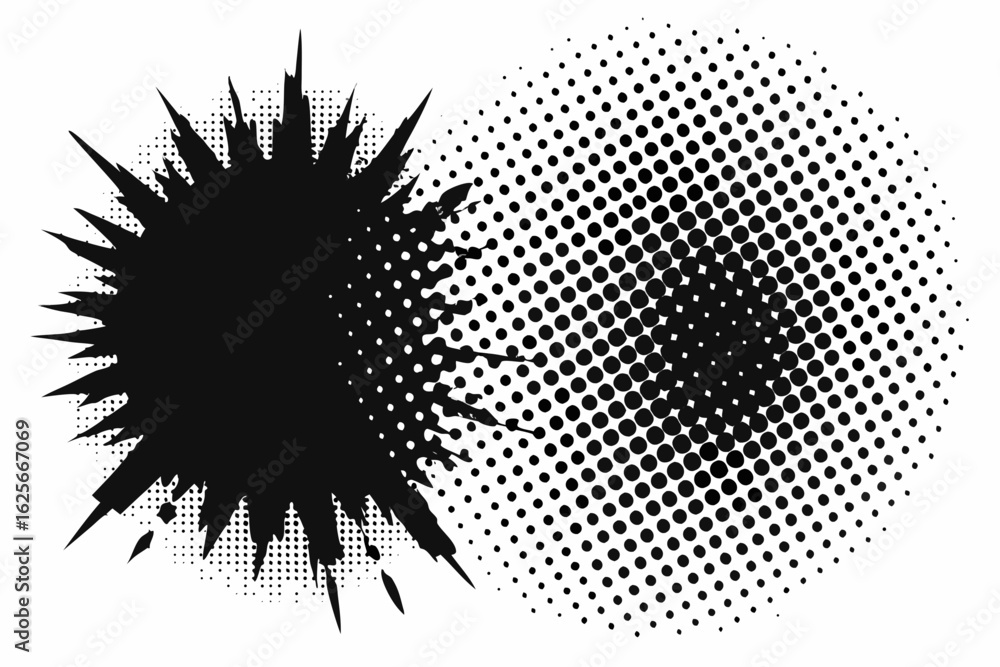 Aufkleber dynamic black abstract explosion burst shape with halftone dots creating a modern comic book style g