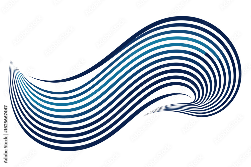 Poster dynamic abstract wave design with flowing navy and teal stripes creating a modern, sophisticated vis