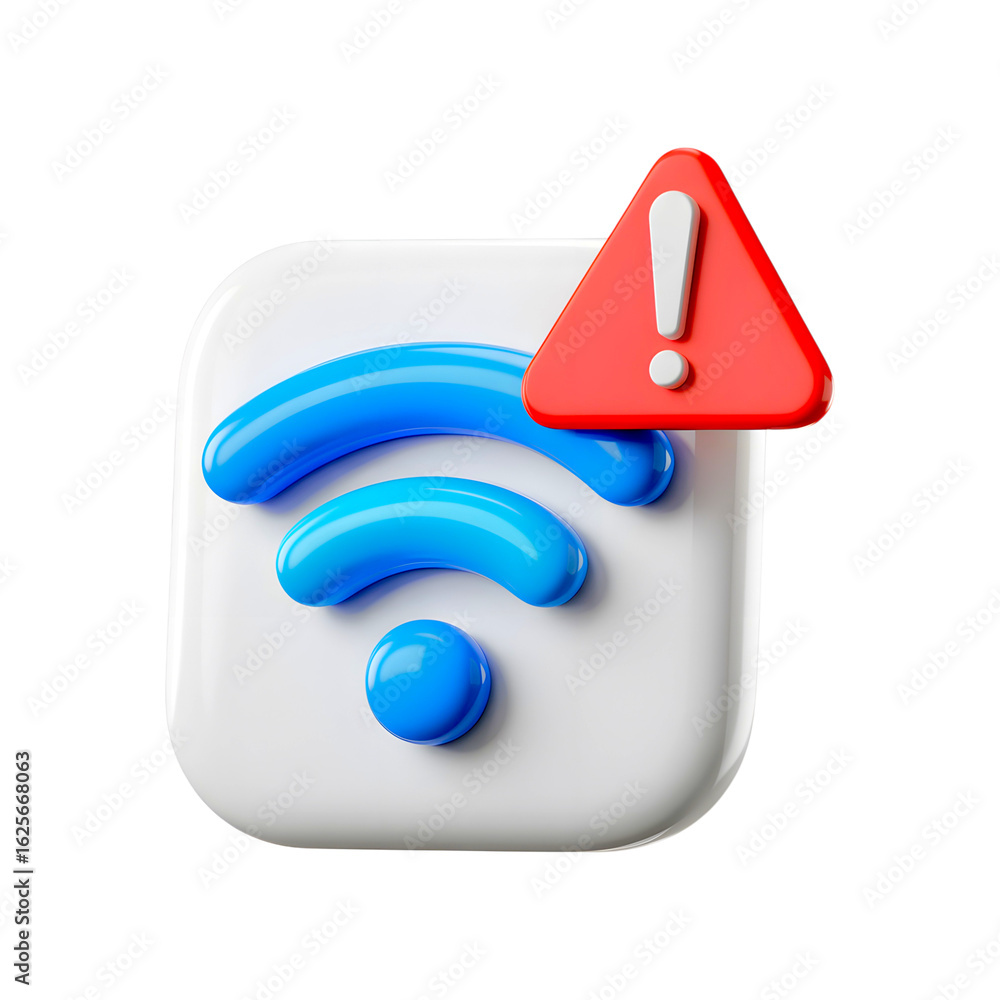 Fototapete 3d rendering of a wi fi signal icon with a red warning exclamation mark isolated on transparent back