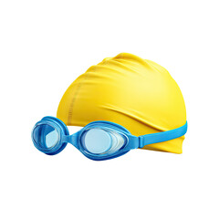 Bright Yellow Swim Cap and Blue Goggles Isolated on a White Background for Water Sports and Swimming Activities
