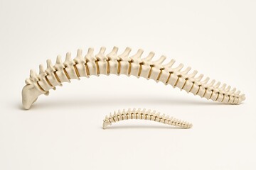 Obraz premium Skeletal structure of the human spine displayed in front of a white background, showcasing vertebrae for chiropractic study chiropractor health therapies treatment