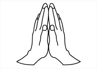 Elegant line art depicting praying hands in a minimalist black and white style suitable for various design applications