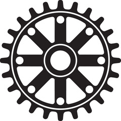 Obraz premium Black and white vector gear icon: industrial cogwheel sign, symbol of engineering, machinery, and technology.