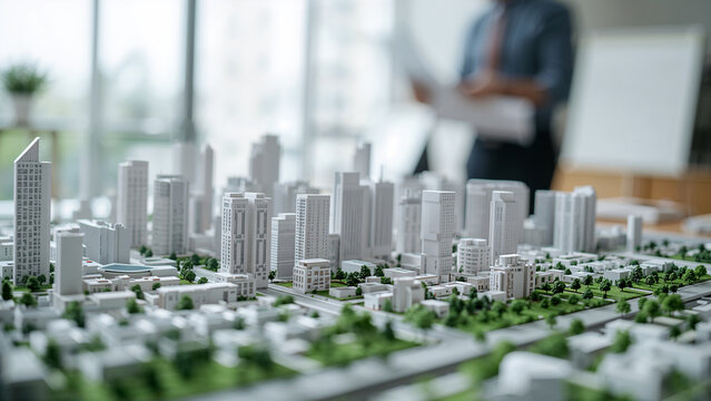 Architectural model of a sustainable and green city development.