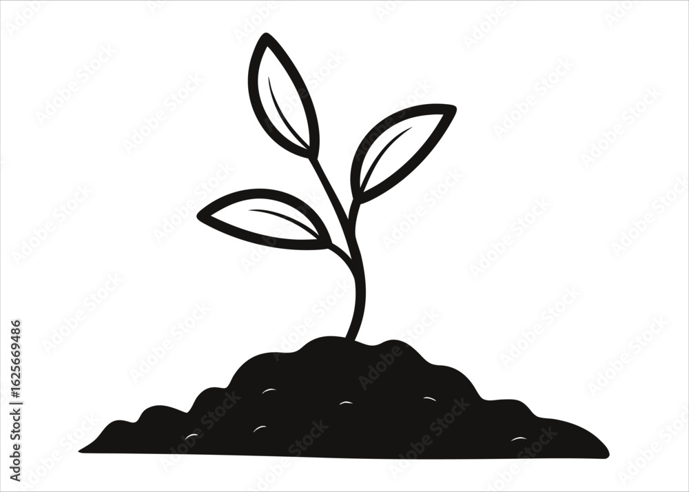 Poster minimalist single continuous line art depicting a delicate sprout emerging and growing with a clean 