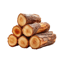 Stack of Freshly Cut Logs with Pine Bark and Smooth Inner Surface on White Background