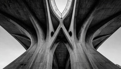 Abstract view of concrete bridge support beams