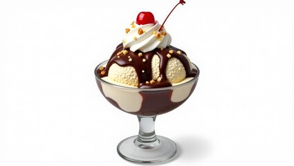 Classic Vanilla Sundae with Chocolate Topping in Glass