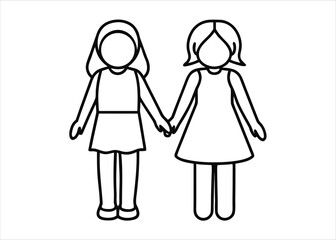 Charming illustration depicting two female friends sharing a tender moment in a clean line art style with vibrant color options available