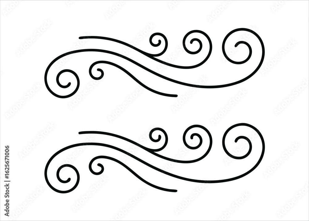 Aufkleber abstract thin line flowing wave wind icons set representing natural air movement and weather pattern