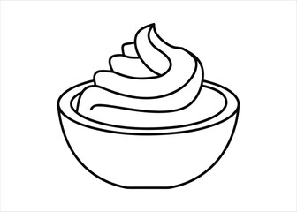 Elegant single line art depicting creamy dessert in a simple bowl a minimalist culinary illustration