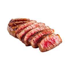 Sliced Juicy Steak with Beautiful Grill Marks on Isolated White Background for Fine Dining Presentation