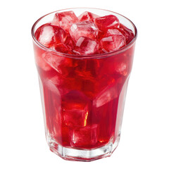 Refreshing Red Beverage with Ice Cubes in a Clear Glass on White Background Ideal for Summer and Party Themes