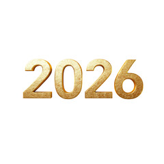Artistic 3D Rendering of the Year 2026 in Elegant Gold Tone with Shiny Surface and Soft Shadow