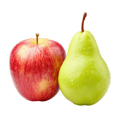 Fresh Red Apple and Juicy Green Pear Isolated on White Background for Healthy Food Concept