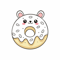 Fototapeta premium Adorable kawaii donut with bear ears and white glaze, a sweet treat illustration