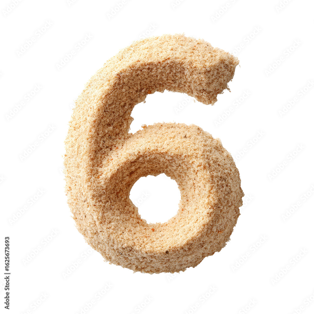 Poster creative sand number six representing the unique texture and shape for use in designs and educationa