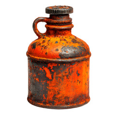 Vintage Orange Metal Jug with Rusty Texture and Weathered Surface on Transparent Background