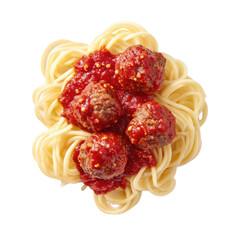 Delicious Spaghetti with Meatballs in Rich Tomato Sauce Served on a White Plate Ready for Enjoyment and Sharing