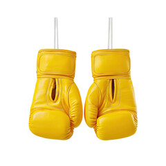 Bright Yellow Boxing Gloves Hanging on a White Background Ready for Training or Competition