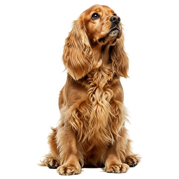 A captivating cocker spaniel with a gentle gaze, sitting elegantly, isolated on transparent background
