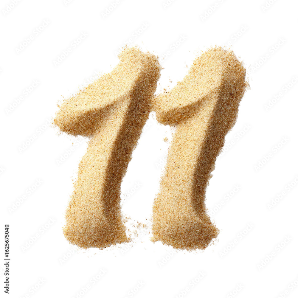 Poster a close-up view of number eleven formed from fine sand on a beach background ideal for creative proj