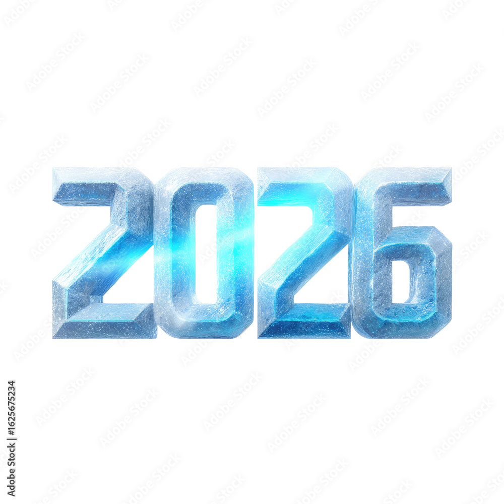 Aufkleber blue ice text of year 2026 with shiny effect and glowing texture for future-themed designs and conce