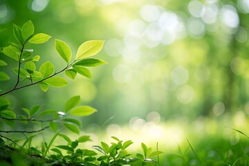 Lush Green Leaves in a Bright Natural Setting with Soft Bokeh Background Effects
