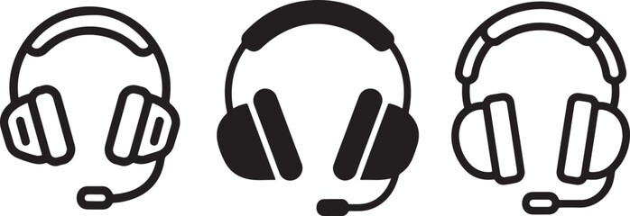Fototapeta premium Gaming Headphone Bolt Line Icon Set, Headphone Silhouette Vector Icon Illustration.