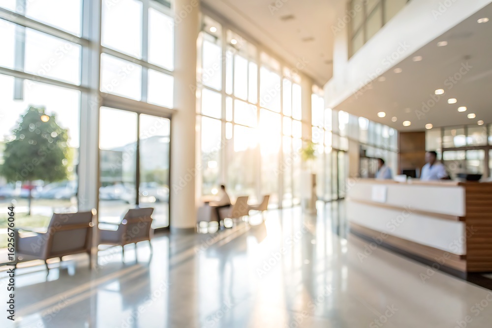 Poster bright and welcoming reception area with large windows and modern design features