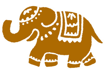 お祭りのインドゾウ。素朴な手描きのシルエット。