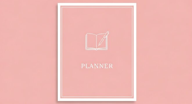 Elegant pink planner cover design with a vintage book illustration