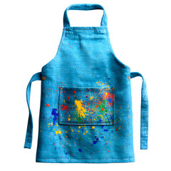 Bright Blue Apron with Colorful Paint Splatter Design for Creative Kitchen Activities