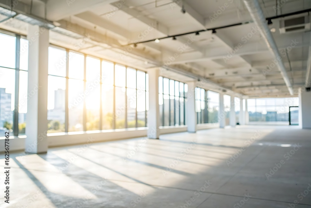 Poster bright open space with large windows and natural light in modern empty interior setting
