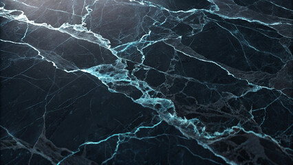 Abstract background texture of a dark stone slab with glowing, electric blue cracks