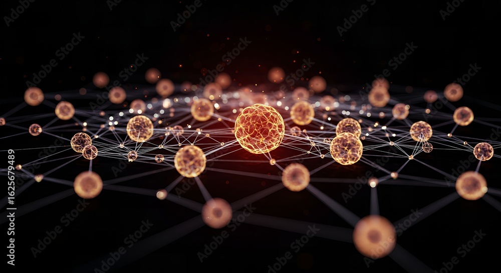 Poster abstract golden sphere network connection with glowing structure background