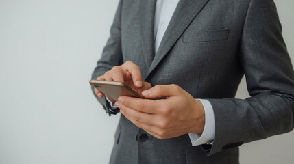 A professional uses a smartphone, representing digital interaction in a business environment