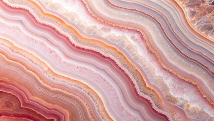 Ultra high resolution close up of a rose pink and white agate surface with flowing layers