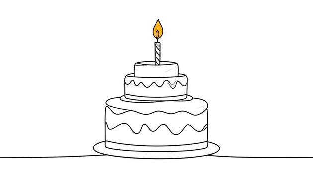 Single line drawing of a birthday cake
