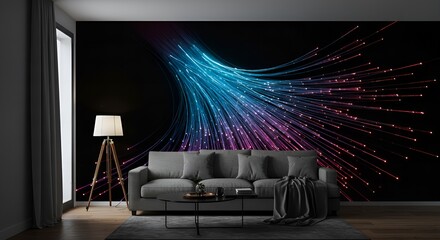 Modern Interior Decoration with Colorful Fiber Optic Abstract Wall Art