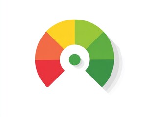 Colorful, segmented circular graphic with a central dot