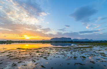 Nature sunset view with lake  of Phuphaman, Khonkaen, Thailand in travel destination